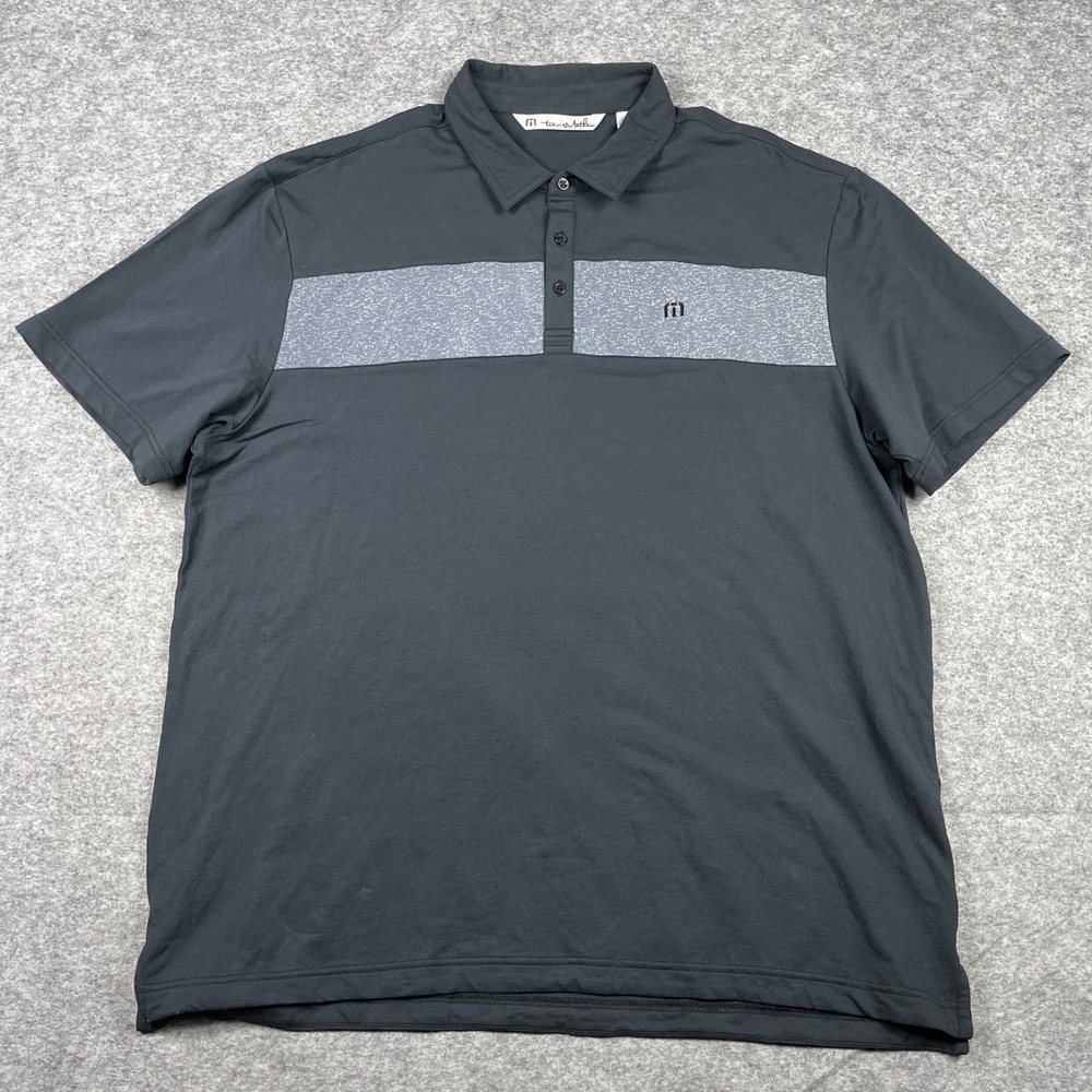 Travis Mathew Polo Shirt Mens XXL Grey Chest Stripe Short Sleeve Stretch